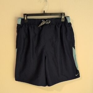 Nike Men’s Navy Blue Swim Shorts Trunks with Light Teal Panels Large L